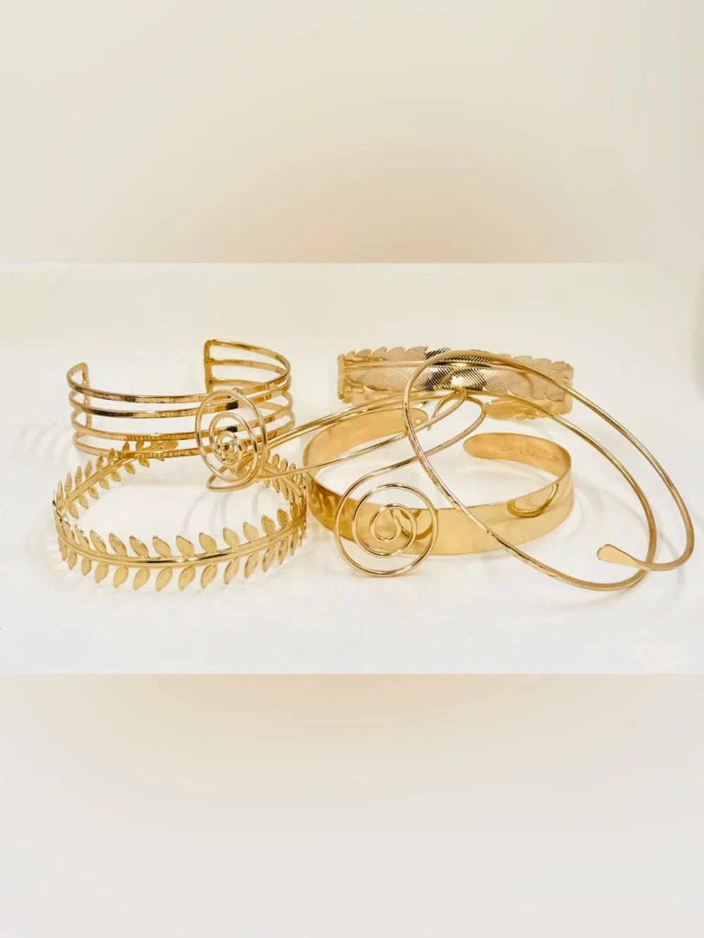 Gold Tone Leaf & Swirl Statement Arm Band Cuff Set of 6